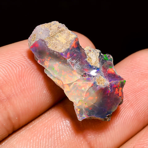 Superb Top Grade Quality 100% Natural Welo Fire Black Ethiopian Opal Rough Loose Gemstone For Making Jewelry 22X12X9 MM 8 Cts. KR05-43 Sunkarton