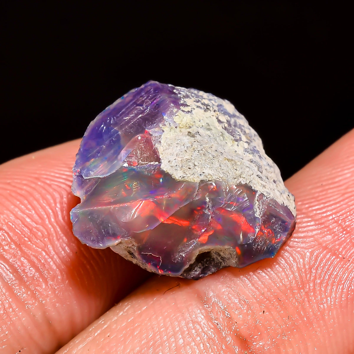 Beautiful Top Grade Quality 100% Natural Welo Fire Black Ethiopian Opal Rough Loose Gemstone For Making Jewelry 17X13X8 MM 8 Cts. KR05-53 Sunkarton