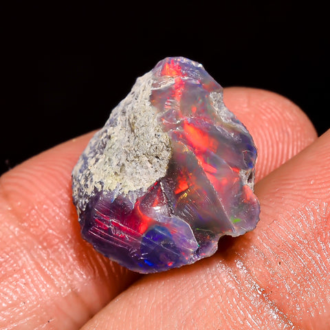 Beautiful Top Grade Quality 100% Natural Welo Fire Black Ethiopian Opal Rough Loose Gemstone For Making Jewelry 17X13X8 MM 8 Cts. KR05-53 Sunkarton