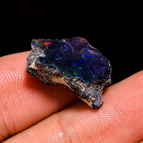 Dazzling Top Grade Quality 100% Natural Welo Fire Black Ethiopian Opal Rough Loose Gemstone For Making Jewelry 17X11X7 MM 5 Cts. KR05-55 Sunkarton