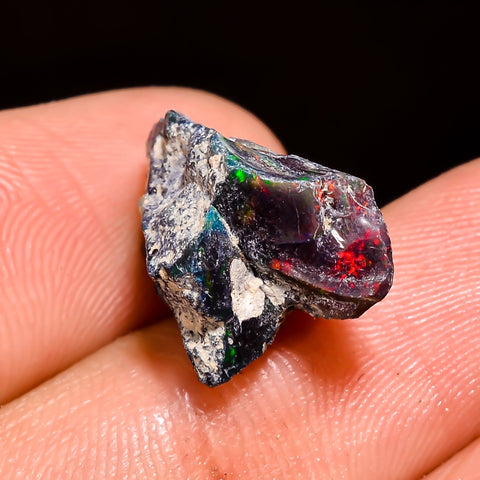 Incredible Top Grade Quality 100% Natural Welo Fire Black Ethiopian Opal Rough Loose Gemstone For Making Jewelry 17X10X9 MM 5 Cts. KR05-63 Sunkarton