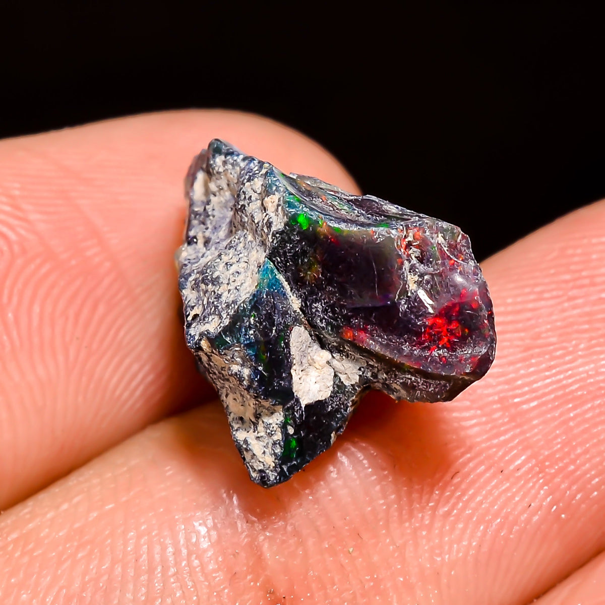Incredible Top Grade Quality 100% Natural Welo Fire Black Ethiopian Opal Rough Loose Gemstone For Making Jewelry 17X10X9 MM 5 Cts. KR05-63 Sunkarton