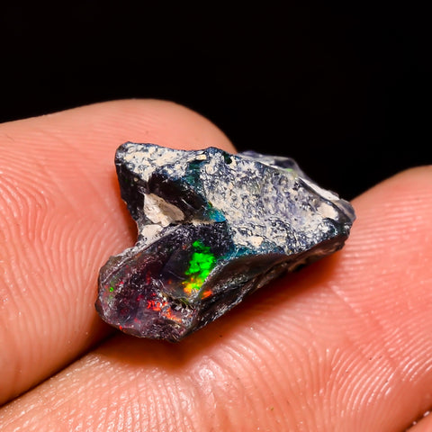Incredible Top Grade Quality 100% Natural Welo Fire Black Ethiopian Opal Rough Loose Gemstone For Making Jewelry 17X10X9 MM 5 Cts. KR05-63 Sunkarton