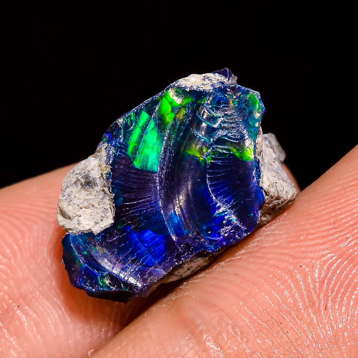 Splendid Top Grade Quality 100% Natural Welo Fire Blue Ethiopian Opal Rough Loose Gemstone For Making Jewelry 15X10X9 MM 5 Cts. KR05-67 Sunkarton