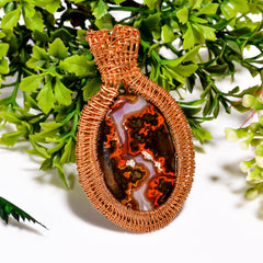 Fabulous Top Grade Quality 100% Natural Seam Agate Gemstone Oval Vintage Handmade Pure Copper Wire Wrapped Pendant 2.5" 19.1 gms. KR09-10 Sunkarton