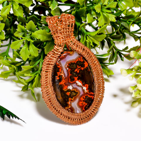 Fabulous Top Grade Quality 100% Natural Seam Agate Gemstone Oval Vintage Handmade Pure Copper Wire Wrapped Pendant 2.5