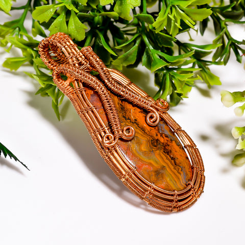 Fantastic Top Grade Quality 100% Natural Seam Agate Gemstone Egg Vintage Handmade Pure Copper Wire Wrapped Pendant 2.6