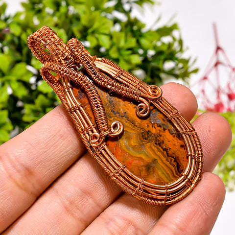 Fantastic Top Grade Quality 100% Natural Seam Agate Gemstone Egg Vintage Handmade Pure Copper Wire Wrapped Pendant 2.6