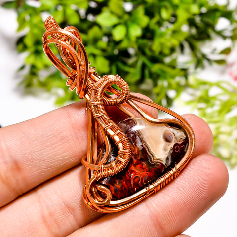 Gorgeous Top Grade Quality 100% Natural Seam Agate Gemstone Vintage Handmade Jewelry Pure Copper Wire Wrapped Pendant 2.1