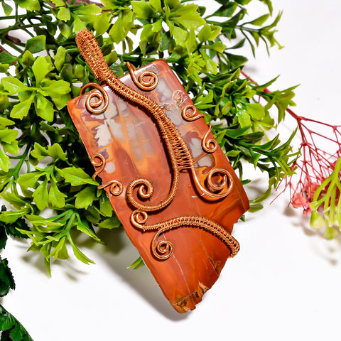 Incredible Top Grade Quality 100% Natural Noreena Jasper Gemstone Vintage Handmade Pure Copper Wire Wrapped Pendant 3.6