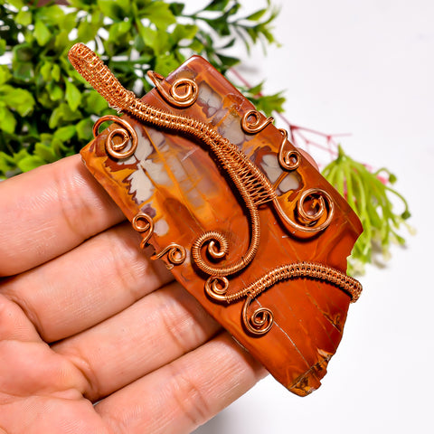 Incredible Top Grade Quality 100% Natural Noreena Jasper Gemstone Vintage Handmade Pure Copper Wire Wrapped Pendant 3.6
