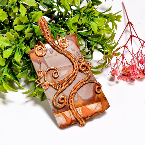 Marvellous Top Grade Quality 100% Natural Noreena Jasper Gemstone Vintage Handmade Pure Copper Wire Wrapped Pendant 3