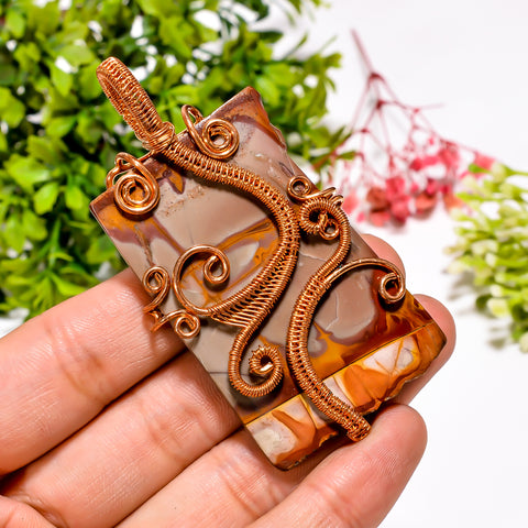 Marvellous Top Grade Quality 100% Natural Noreena Jasper Gemstone Vintage Handmade Pure Copper Wire Wrapped Pendant 3