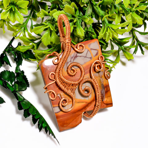Mind Blowing Top Grade Quality 100% Natural Noreena Jasper Gemstone Vintage Handmade Pure Copper Wire Wrapped Pendant 2.6