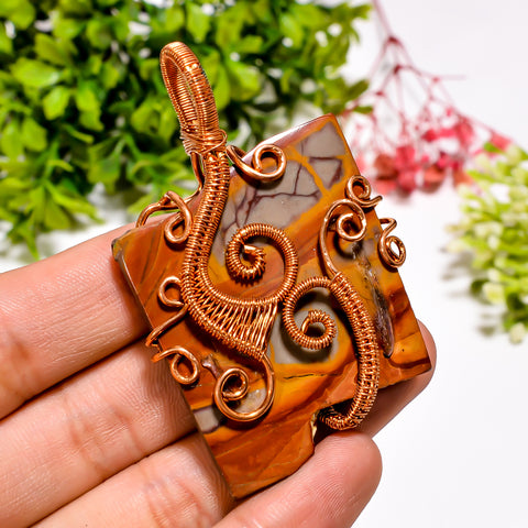 Mind Blowing Top Grade Quality 100% Natural Noreena Jasper Gemstone Vintage Handmade Pure Copper Wire Wrapped Pendant 2.6