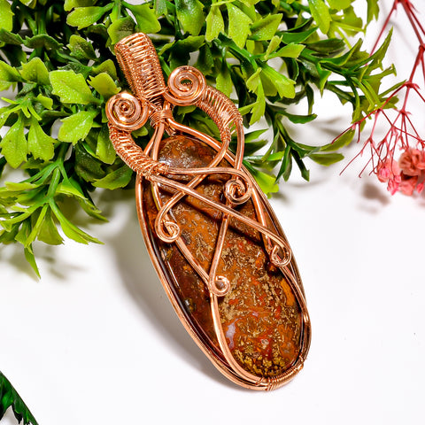 Splendid Top Grade Quality 100% Natural Seam Agate Gemstone Oval Vintage Handmade Pure Copper Wire Wrapped Pendant 3