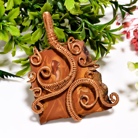 Amazing Top Grade Quality 100% Natural Noreena Jasper Gemstone Vintage Handmade Jewelry Pure Copper Wire Wrapped Pendant 2.3
