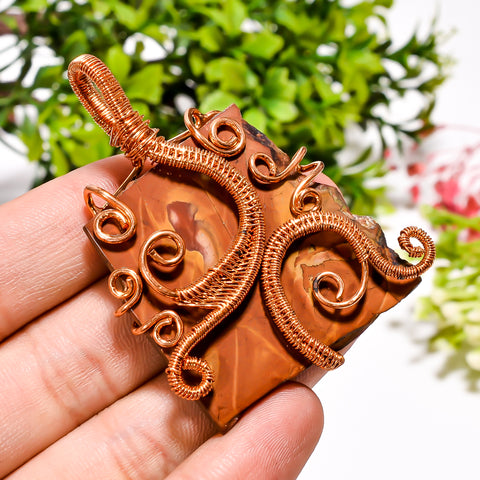 Amazing Top Grade Quality 100% Natural Noreena Jasper Gemstone Vintage Handmade Jewelry Pure Copper Wire Wrapped Pendant 2.3