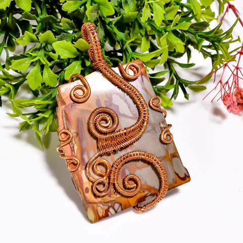Supreme Top Grade Quality 100% Natural Noreena Jasper Gemstone Vintage Handmade Jewelry Pure Copper Wire Wrapped Pendant 2.8