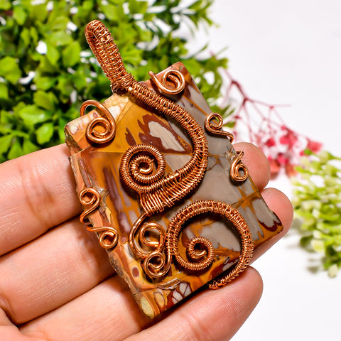 Supreme Top Grade Quality 100% Natural Noreena Jasper Gemstone Vintage Handmade Jewelry Pure Copper Wire Wrapped Pendant 2.8
