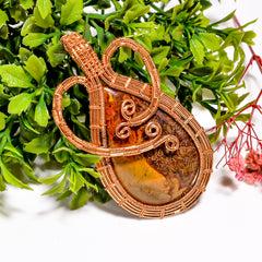 Unique Top Grade Quality 100% Natural Seam Agate Gemstone Pear Vintage Handmade Jewelry Pure Copper Wire Wrapped Pendant 2.6" 21 gms KR09-24 Sunkarton