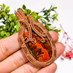 Amazing Top Grade Quality 100% Natural Seam Agate Gemstone Oval Vintage Handmade Pure Copper Wire Wrapped Pendant 2.5" 18.2 gms. KR09-26 Sunkarton