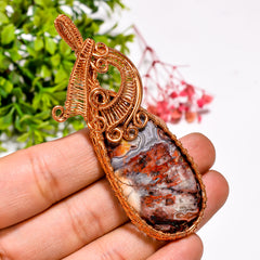 Attractive Top Grade Quality 100% Natural Seam Agate Gemstone Pear Vintage Handmade Pure Copper Wire Wrapped Pendant 3.1" 19.6 gms. KR09-27 Sunkarton