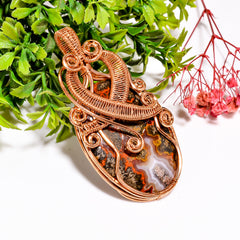 Awesome Top Grade Quality 100% Natural Seam Agate Gemstone Oval Vintage Handmade Pure Copper Wire Wrapped Pendant 2.9" 31.3 gms. KR09-28 Sunkarton