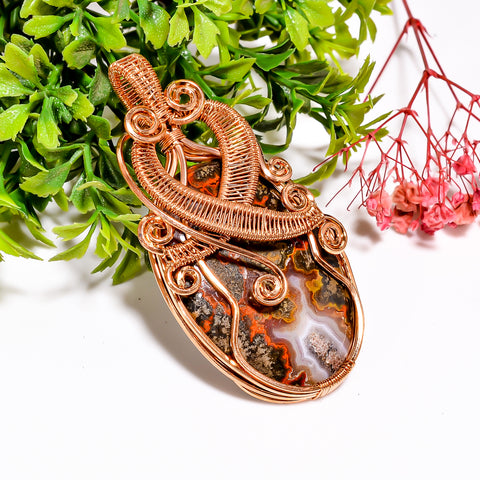 Awesome Top Grade Quality 100% Natural Seam Agate Gemstone Oval Vintage Handmade Pure Copper Wire Wrapped Pendant 2.9