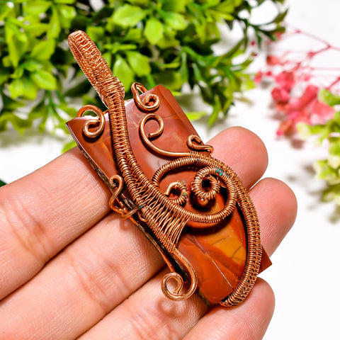 Attractive Top Grade Quality 100% Natural Noreena Jasper Gemstone Vintage Handmade Pure Copper Wire Wrapped Pendant 2.6