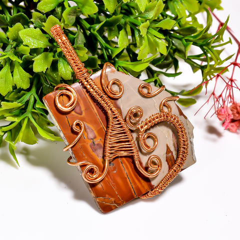 Classic Top Grade Quality 100% Natural Noreena Jasper Gemstone Vintage Handmade Pure Copper Wire Wrapped Pendant 2.5