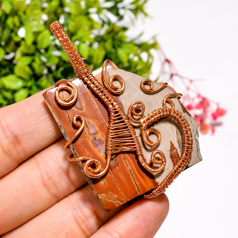 Classic Top Grade Quality 100% Natural Noreena Jasper Gemstone Vintage Handmade Pure Copper Wire Wrapped Pendant 2.5