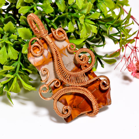 Dazzling Top Grade Quality 100% Natural Noreena Jasper Gemstone Vintage Handmade Pure Copper Wire Wrapped Pendant 2.6