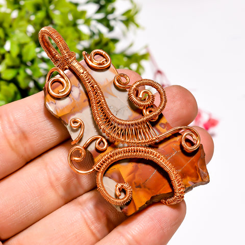 Dazzling Top Grade Quality 100% Natural Noreena Jasper Gemstone Vintage Handmade Pure Copper Wire Wrapped Pendant 2.6