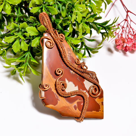 Exclusive Top Grade Quality 100% Natural Noreena Jasper Gemstone Vintage Handmade Pure Copper Wire Wrapped Pendant 3.4