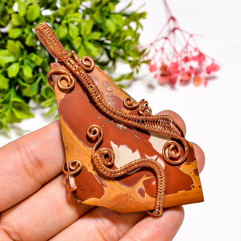 Exclusive Top Grade Quality 100% Natural Noreena Jasper Gemstone Vintage Handmade Pure Copper Wire Wrapped Pendant 3.4