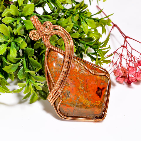 Gorgeous Top Grade Quality 100% Natural Seam Agate Gemstone Shield Vintage Handmade Pure Copper Wire Wrapped Pendant 3