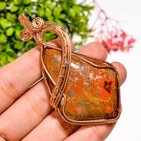 Gorgeous Top Grade Quality 100% Natural Seam Agate Gemstone Shield Vintage Handmade Pure Copper Wire Wrapped Pendant 3