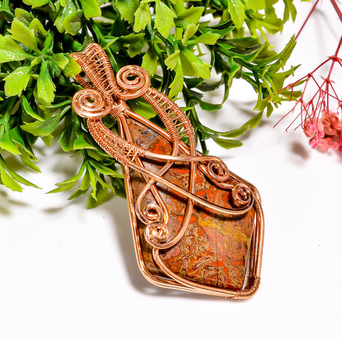 Immaculate Top Grade Quality 100% Natural Seam Agate Gemstone Shield Vintage Handmade Pure Copper Wire Wrapped Pendant 2.8