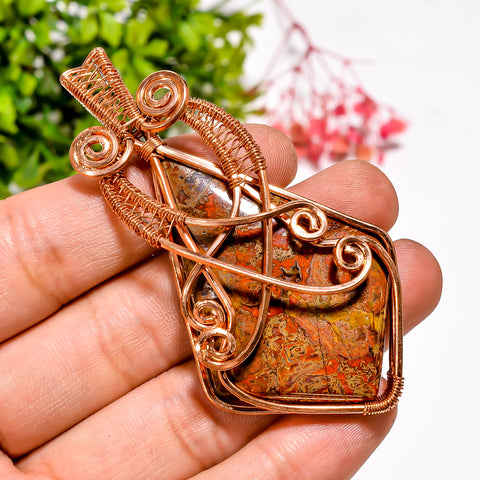 Immaculate Top Grade Quality 100% Natural Seam Agate Gemstone Shield Vintage Handmade Pure Copper Wire Wrapped Pendant 2.8