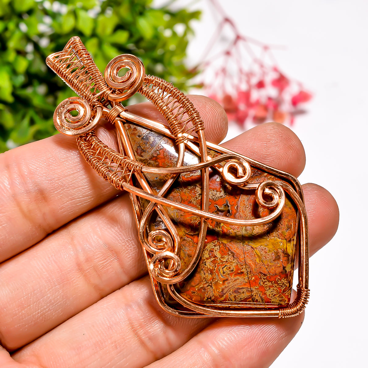 Immaculate Top Grade Quality 100% Natural Seam Agate Gemstone Shield Vintage Handmade Pure Copper Wire Wrapped Pendant 2.8" 24.4 gms KR09-38 Sunkarton