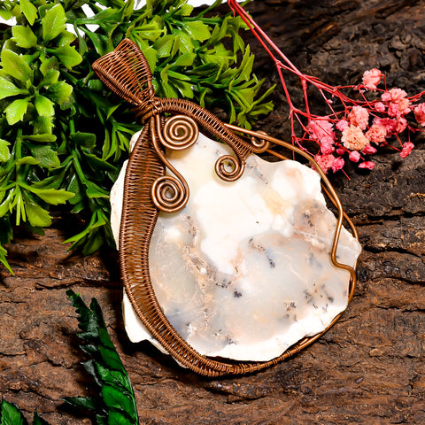 Marvellous Top Grade Quality 100% Natural Dendrite Opal Gemstone Vintage Handmade Pure Copper Wire Wrapped Pendant 3.6