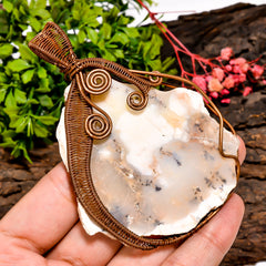 Marvellous Top Grade Quality 100% Natural Dendrite Opal Gemstone Vintage Handmade Pure Copper Wire Wrapped Pendant 3.6" 46.7 gms. KR09-40 Sunkarton