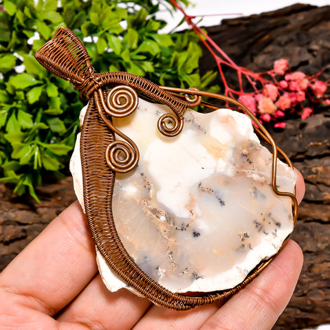 Marvellous Top Grade Quality 100% Natural Dendrite Opal Gemstone Vintage Handmade Pure Copper Wire Wrapped Pendant 3.6