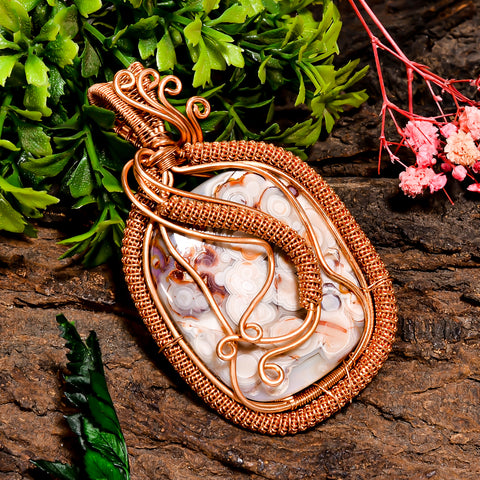 Mind Blowing A One Quality 100% Natural Crazy Lace Agate Gemstone Radiant Vintage Handmade Pure Copper Wire Wrapped Pendant 3