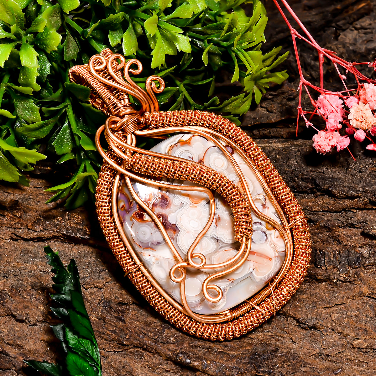 Mind Blowing A One Quality 100% Natural Crazy Lace Agate Gemstone Radiant Vintage Handmade Pure Copper Wire Wrapped Pendant 3" 42 gms KR0941 Sunkarton