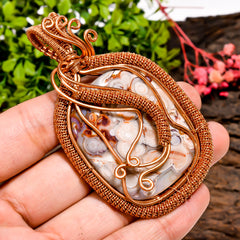 Mind Blowing A One Quality 100% Natural Crazy Lace Agate Gemstone Radiant Vintage Handmade Pure Copper Wire Wrapped Pendant 3" 42 gms KR0941 Sunkarton