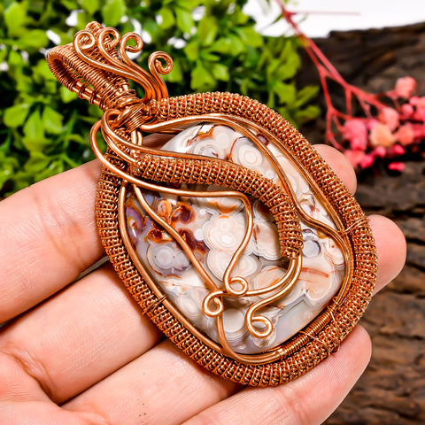 Mind Blowing A One Quality 100% Natural Crazy Lace Agate Gemstone Radiant Vintage Handmade Pure Copper Wire Wrapped Pendant 3