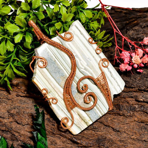 Splendid Top Grade Quality 100% Natural Saturn Chalcedony Gemstone Vintage Handmade Pure Copper Wire Wrapped Pendant 3.4