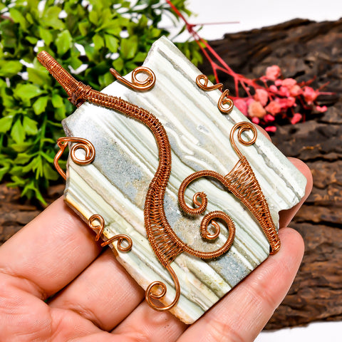 Splendid Top Grade Quality 100% Natural Saturn Chalcedony Gemstone Vintage Handmade Pure Copper Wire Wrapped Pendant 3.4